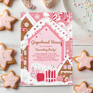 Pink Gingerbread House Dekoratives Party Einladung