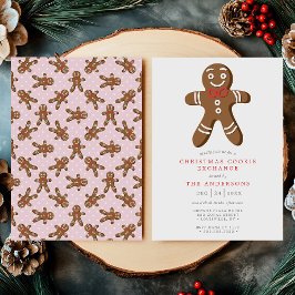 Pink Gingerbread Man Cookie Exchange Weihnachten Einladung