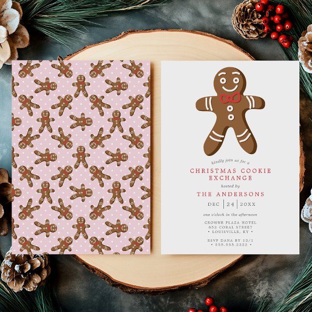 Pink Gingerbread Man Cookie Exchange Weihnachten Einladung (Von Creator hochgeladen)