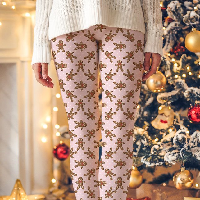Pink Gingerbread Man Polka Dot Weihnachten Leggings (Von Creator hochgeladen)