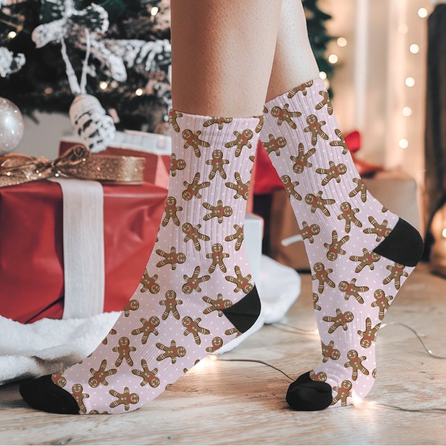 Pink Gingerbread Man Polka Dot Weihnachten Socken (Von Creator hochgeladen)