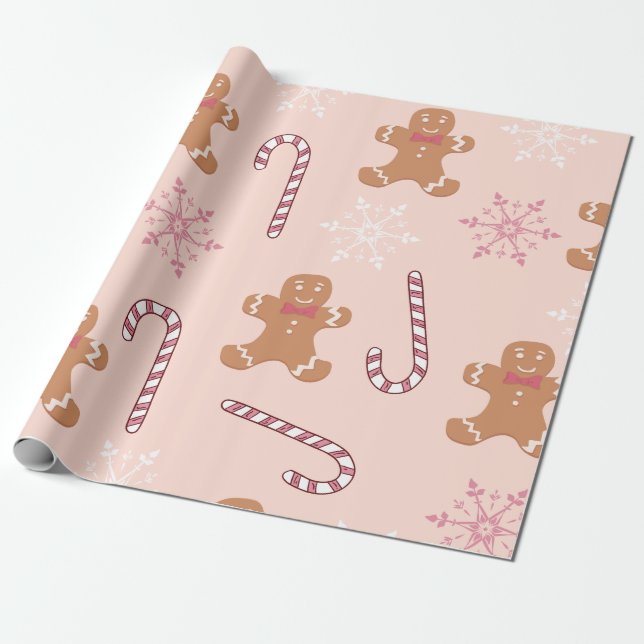 PINK GINGERBREAD MÄNNER CHRISTMAS GESCHENKPAPIER (Ungerollt)