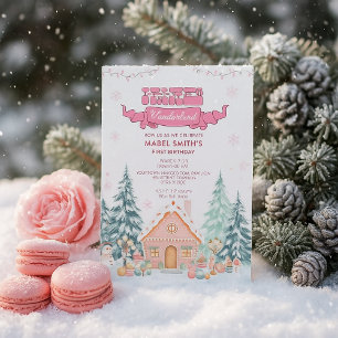 Pink GingerBread Winter Onederland 1. Geburtstag Einladung