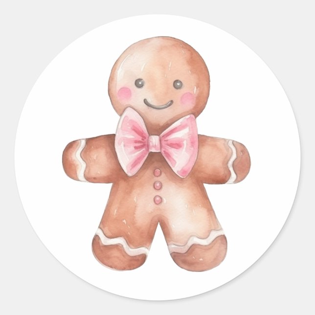 Pink Gingerbrei Mann Weihnachtsaufkleber Runder Aufkleber (Vorderseite)