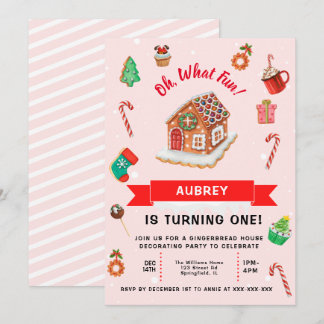 Pink Gingerbrett Weihnachten Erster Geburtstag Einladung