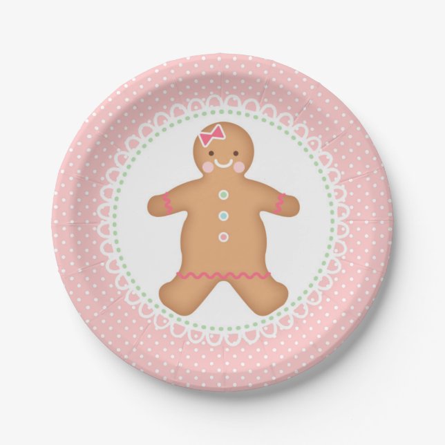 Pink Gingerbrot Cookie Pappteller (Vorderseite)