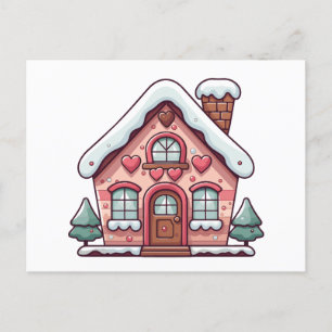 Pink Gingerbrot Haus mit Herz Feiertagspostkarte