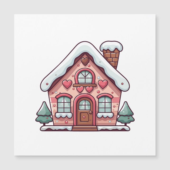 Pink Gingerbrot Haus mit Herz Magnetkarte (Vorderseite)