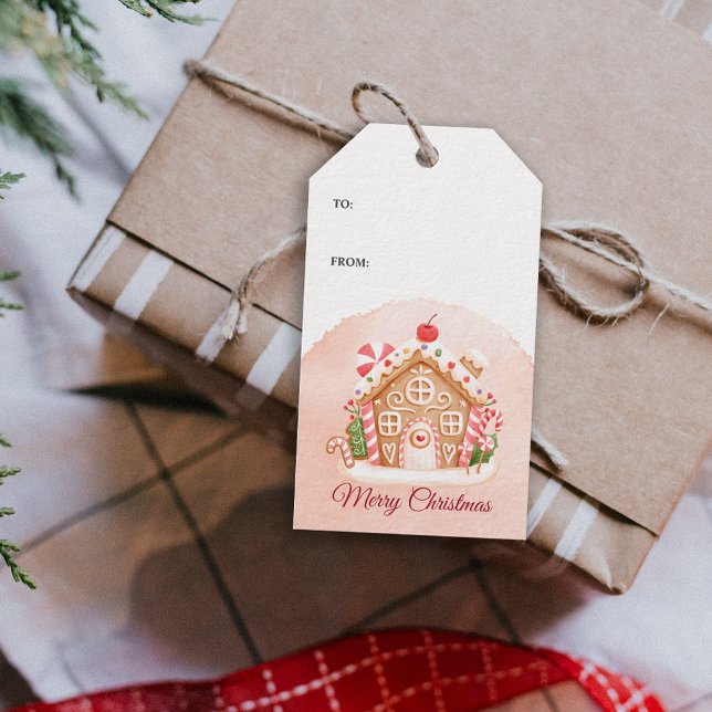 Pink Gingerbrot House Holiday Party Geschenkanhänger (Pink Gingerbread House Holiday Party Gift Tags)