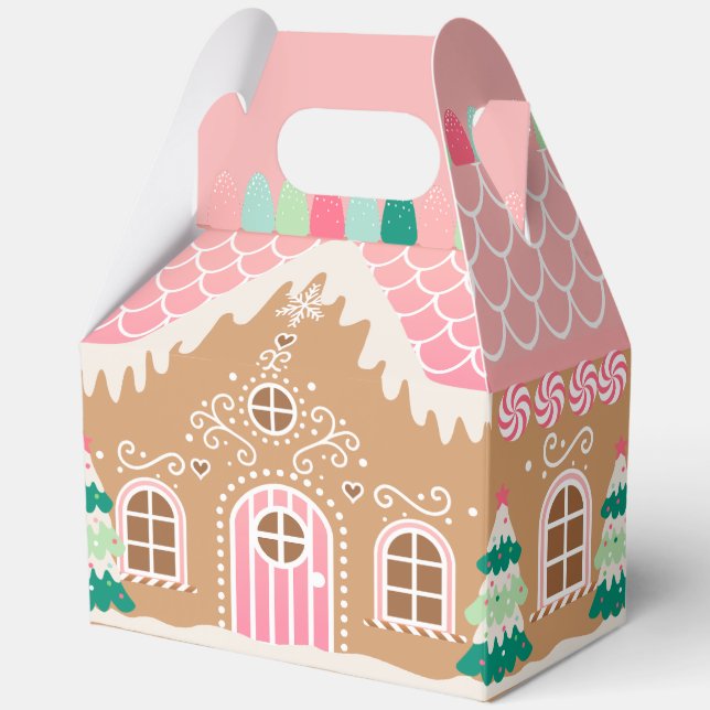 Pink Gingerbrot House LARGE Gefälligkeitsbox Geschenkschachtel (Vorderseite)