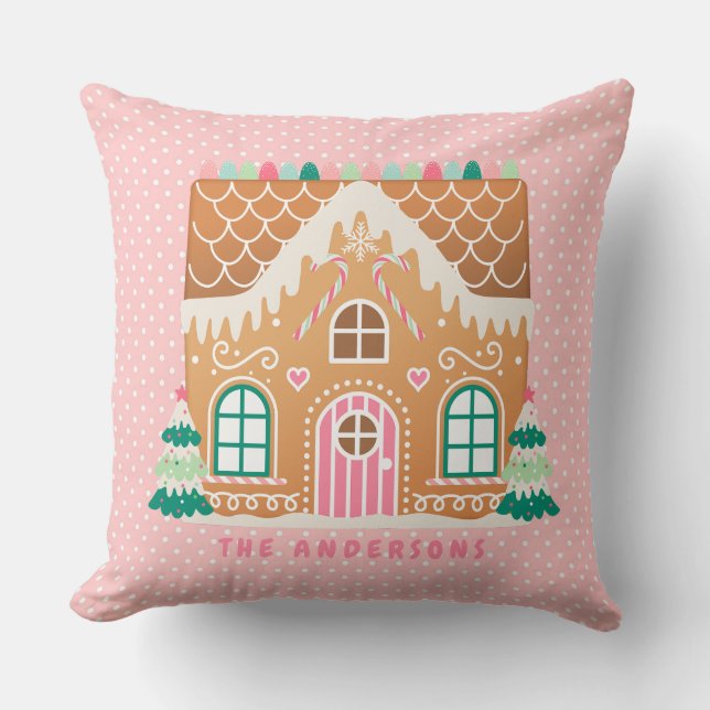 Pink Gingerbrot House | Personalisiert Kissen (Vorderseite)