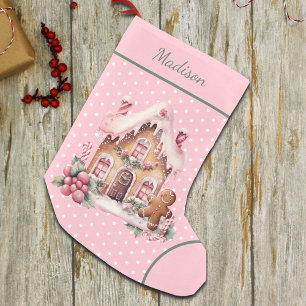 Pink Gingerbrot House Polka Dot Custom Kleiner Weihnachtsstrumpf