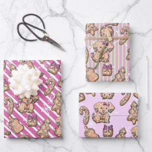 Pink Gingerbrot Kekse und Pup Winter Baby Geschenkpapier Set