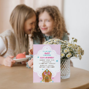 Pink Gingerbrot Weihnachten Einladung zum Geburtst