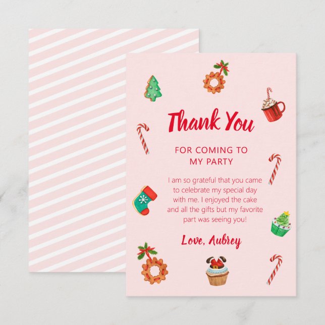 Pink Gingerbrot Weihnachten Geburtstag Dankeskarte (Vorne/Hinten)