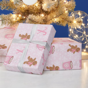 Pink Gingerbrot Weihnachten Geschenkpapier