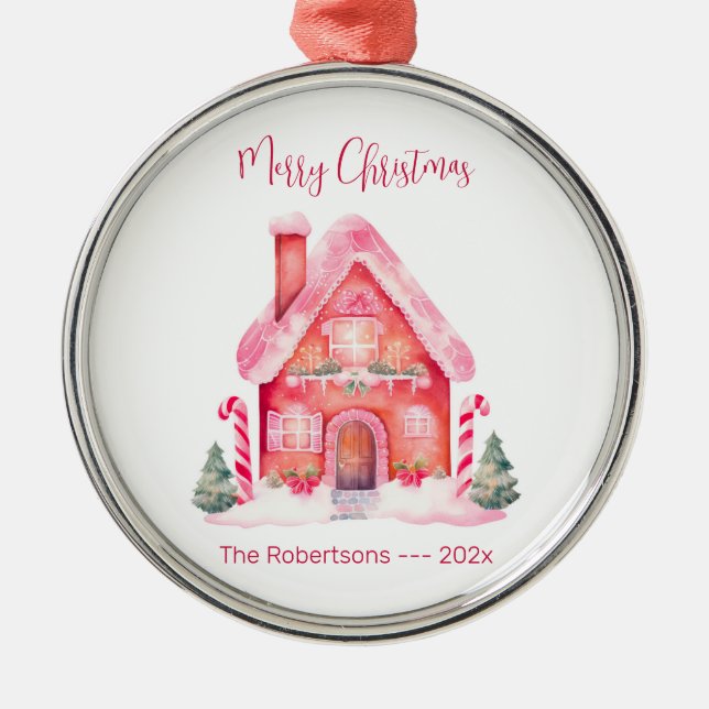 Pink Gingerbrot Weihnachten im Haus Ornament Aus Metall (Vorne)