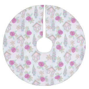 Pink Gingerbrot Weihnachten Polyester Weihnachtsbaumdecke