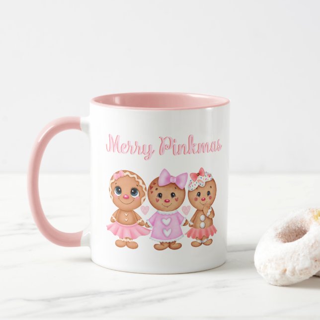Pink Gingerbrot Weihnachtsfeiertage Tasse (Mit Donut)