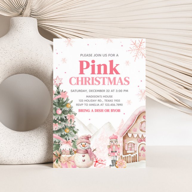 Pink Gingerbrot Weihnachtsfest im Party Einladung (Pink Gingerbread House Holiday Christmas Party Invitation)