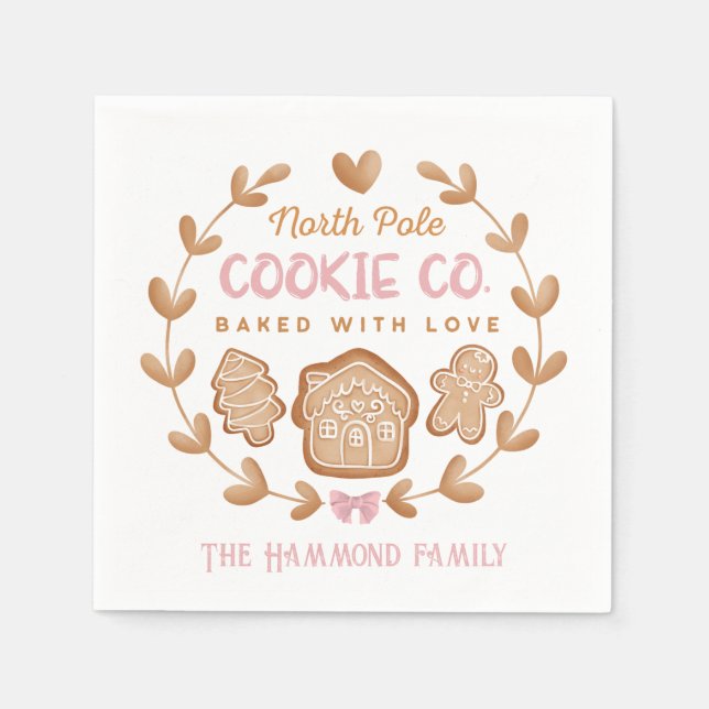 Pink Gingerbrot Weihnachtskost Familienname Serviette (Vorderseite)