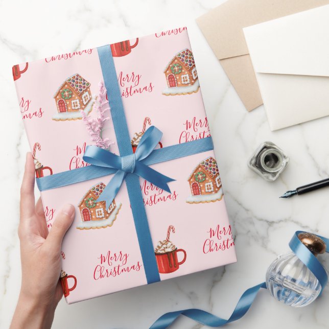 Pink Gingerbrot Weihnachtswrapping Paper des Hause Geschenkpapier (Schenken)