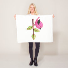 Pink Gingham Baby Bird Stickerei Blätter