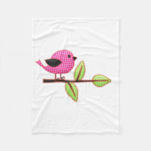 Pink Gingham Baby Bird Stickerei Blätter
