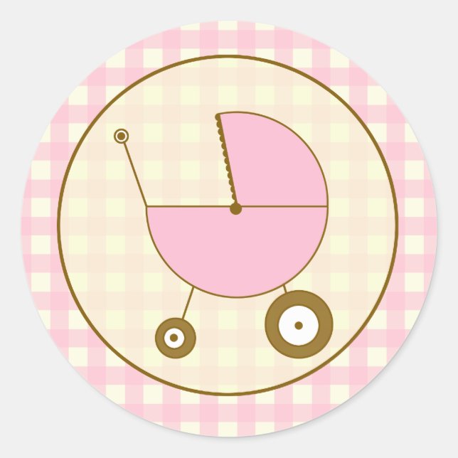 Pink Gingham Baby Carriage Sticker (Vorderseite)