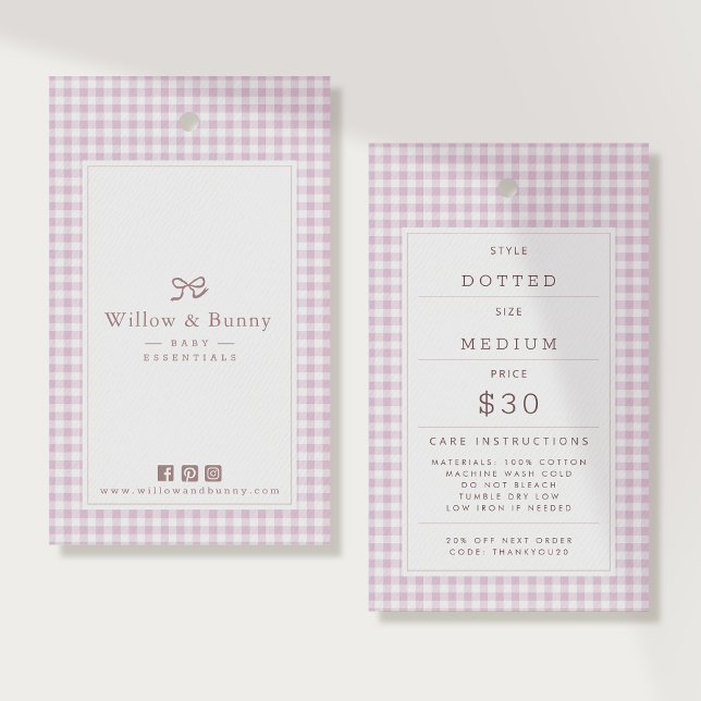 Pink Gingham Baby Clothing Price Tag Hang Tag  (Von Creator hochgeladen)