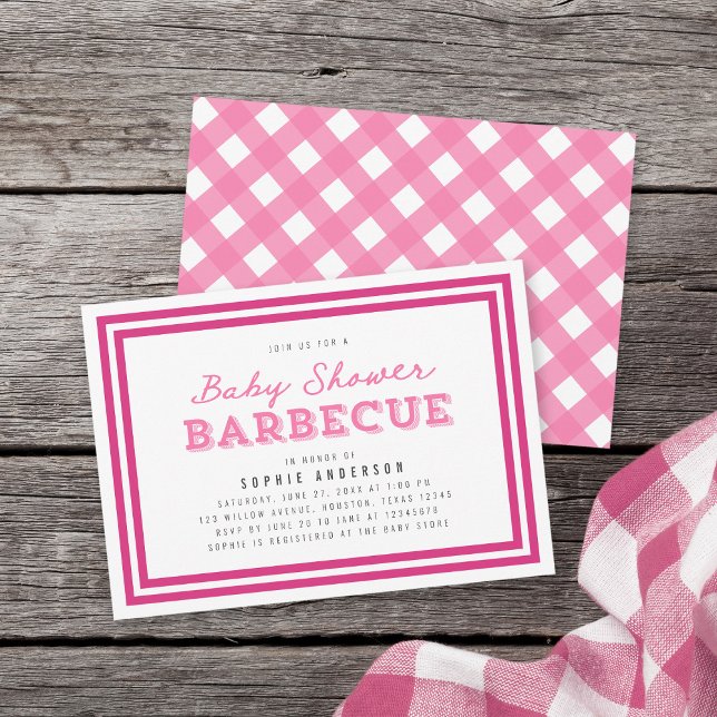 Pink Gingham Baby Dusche Barbecue Einladung (Von Creator hochgeladen)