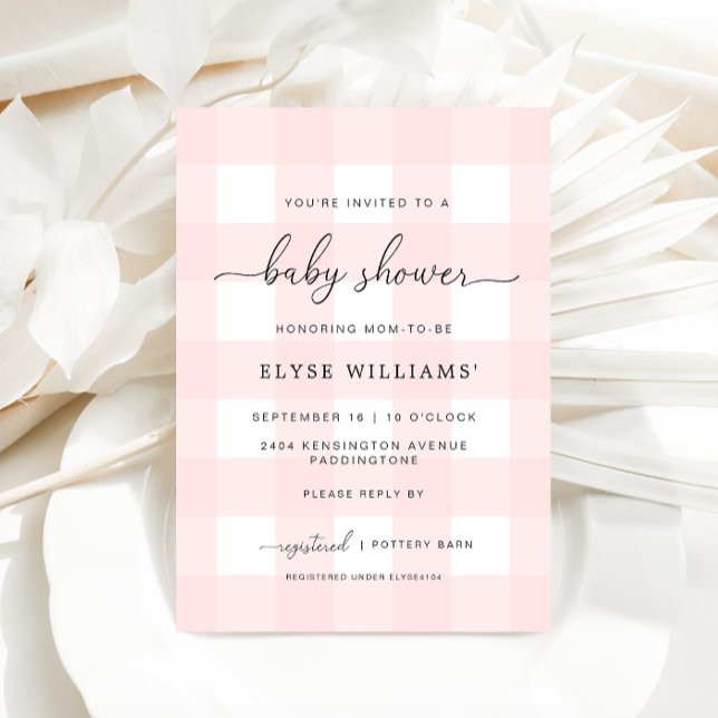 Pink Gingham Baby Dusche Einladung (Baby Shower Invitation Pink Gingham )