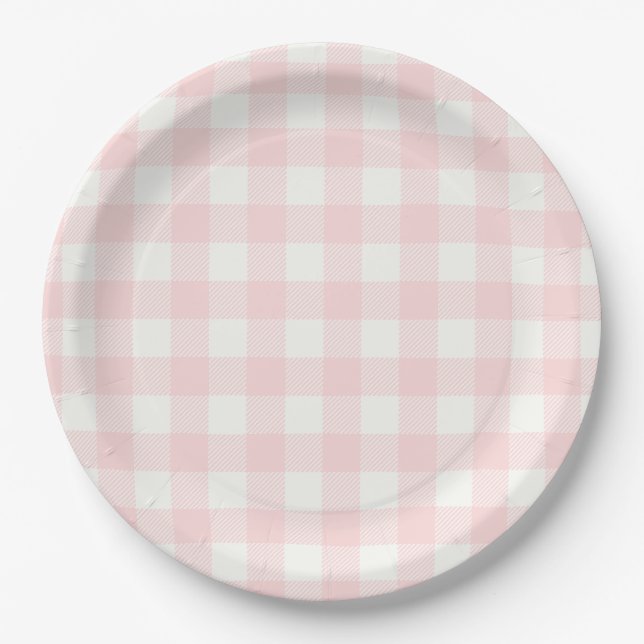 Pink Gingham Baby Dusche Pappteller (Vorderseite)