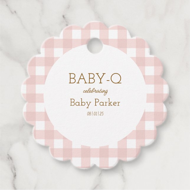 Pink Gingham Baby Dusche Tag Geschenkanhänger (Vorderseite)