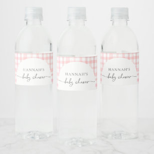 Pink Gingham Baby Dusche Wasserflaschen Labels Wasserflaschenetikett
