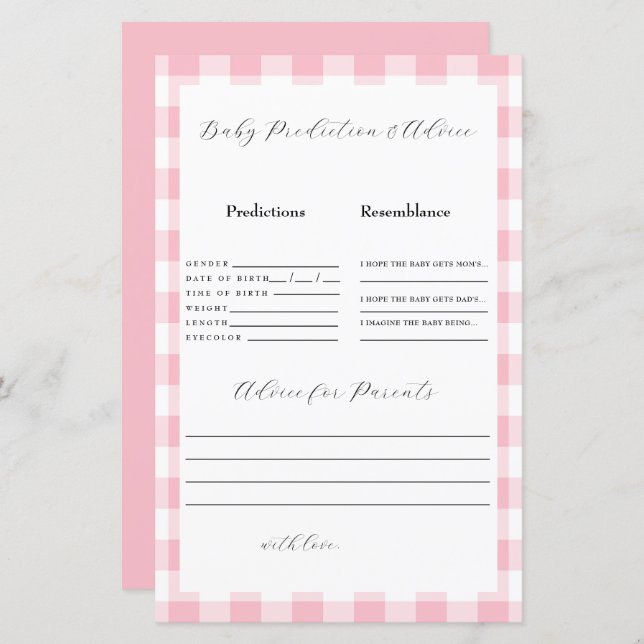 Pink Gingham Baby Predictions (Vorne/Hinten)