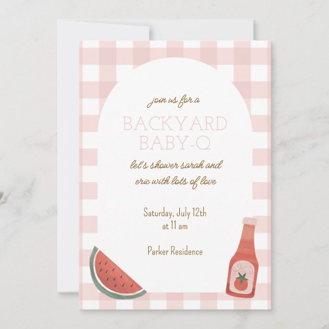 Pink Gingham Baby-Q Baby Shower Invitation Einladung (Vorderseite)