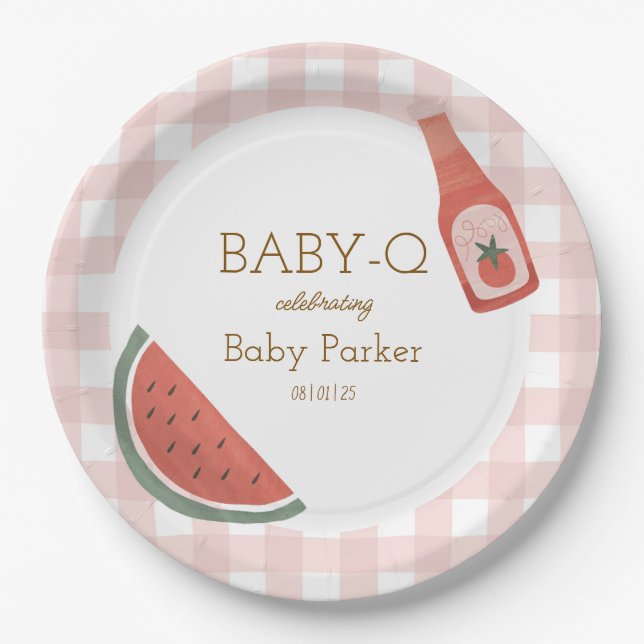 Pink Gingham Baby-Q Circular Plate Pappteller (Vorderseite)