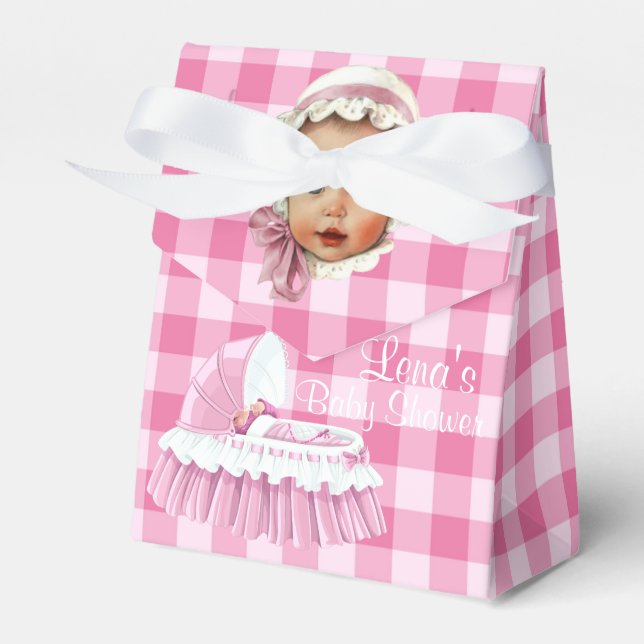 Pink Gingham Baby & Ruffled Bassinet Gesichtskaste Geschenkschachtel (Vorderseite)