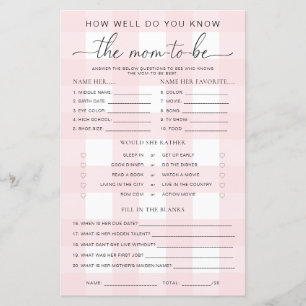 Pink Gingham Baby Shower kennt die Mama zu sein