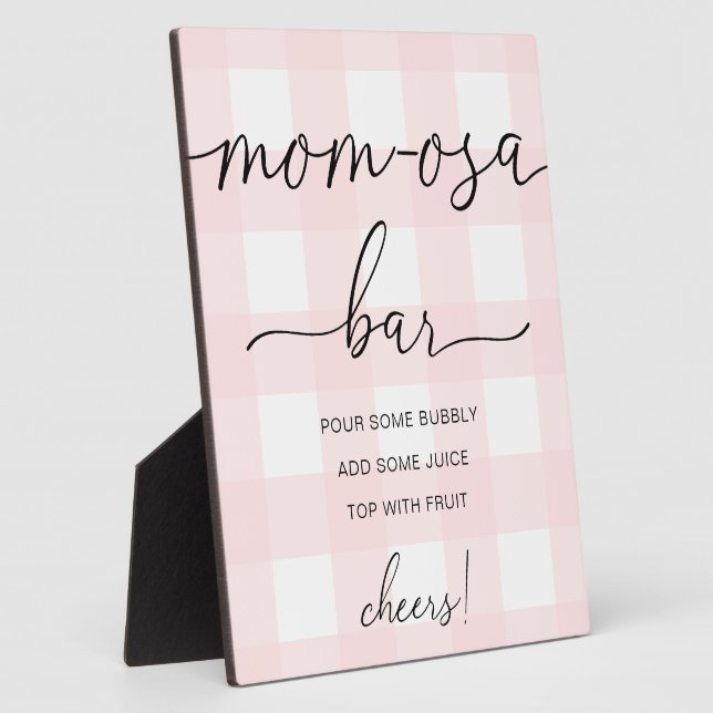 Pink Gingham Baby Shower Mama-osa Bar Sign Fotoplatte (Seite)