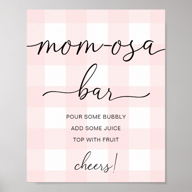 Pink Gingham Baby Shower Mama-osa Bar Sign Poster (Vorne)