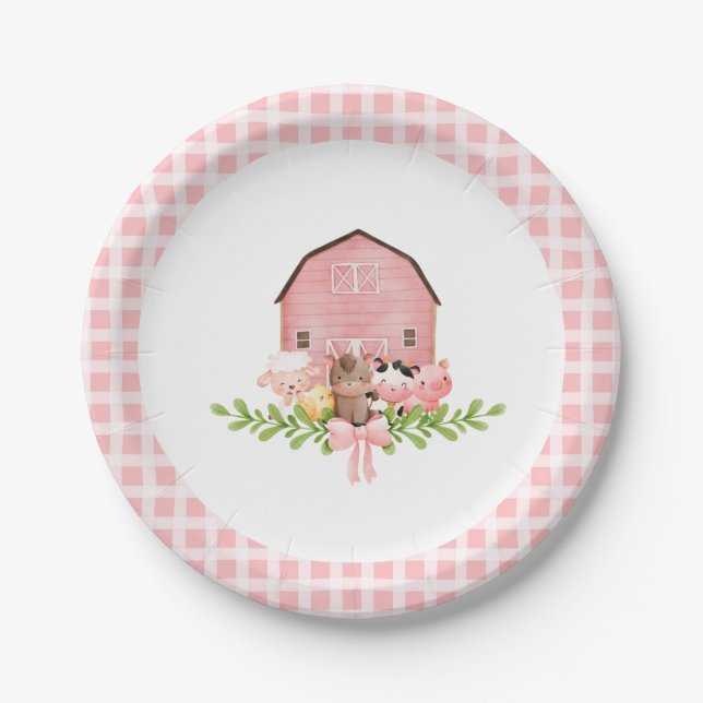 Pink Gingham Barnyard Birthday Paper Teller (Vorderseite)