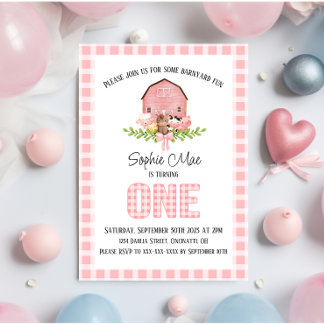 Pink Gingham Barnyard Einladung zum Geburtstag