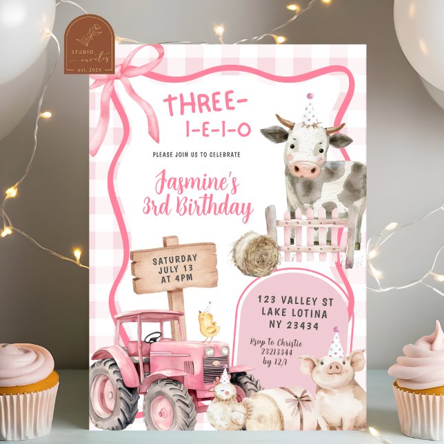 Pink Gingham Bauernhof Geburtstag  Einladung (Von Creator hochgeladen)