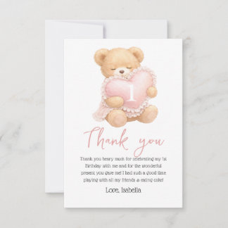 Pink Gingham Bear-y 1st Birthday Girl Karte