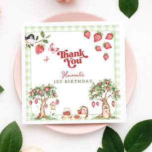 Pink Gingham Berry Erste Erdbeere 1. Geburtstag Serviette