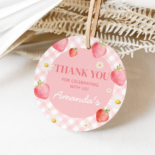 Pink Gingham Berry Erster Geburtstag Geschenkanhänger