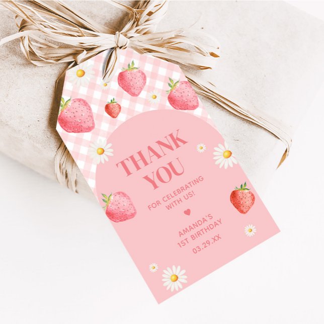 Pink Gingham Berry First Birthday Party Gefallen T Geschenkanhänger (Pink Gingham Strawberry Berry Birthday Party Favor Tags
)