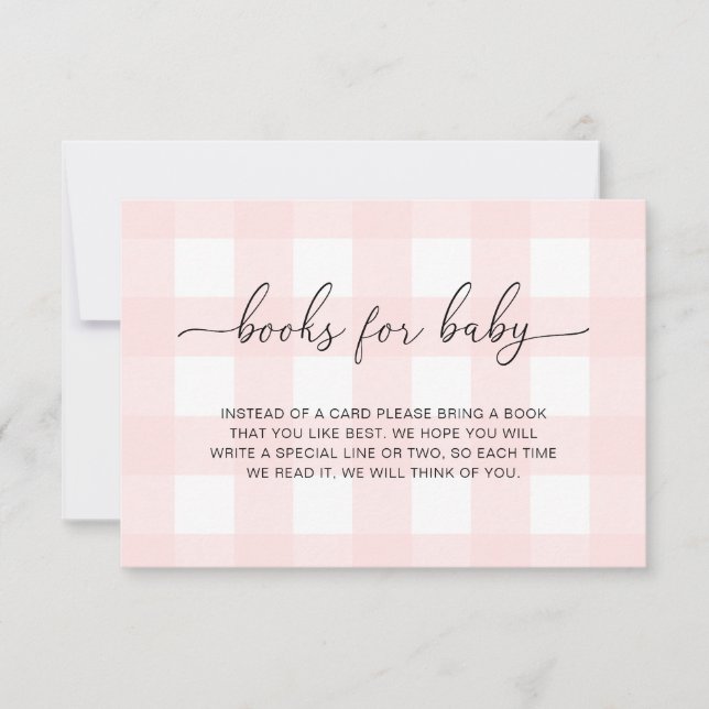 Pink Gingham Books Request Insert Card Einladung (Vorderseite)